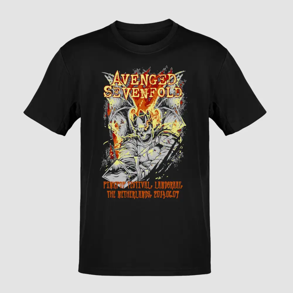 Avenged Sevenfold T-Shirt, Avenged Sevenfold Pinkpop Festival Black T-Shirt, Heavy Metal Merchandise