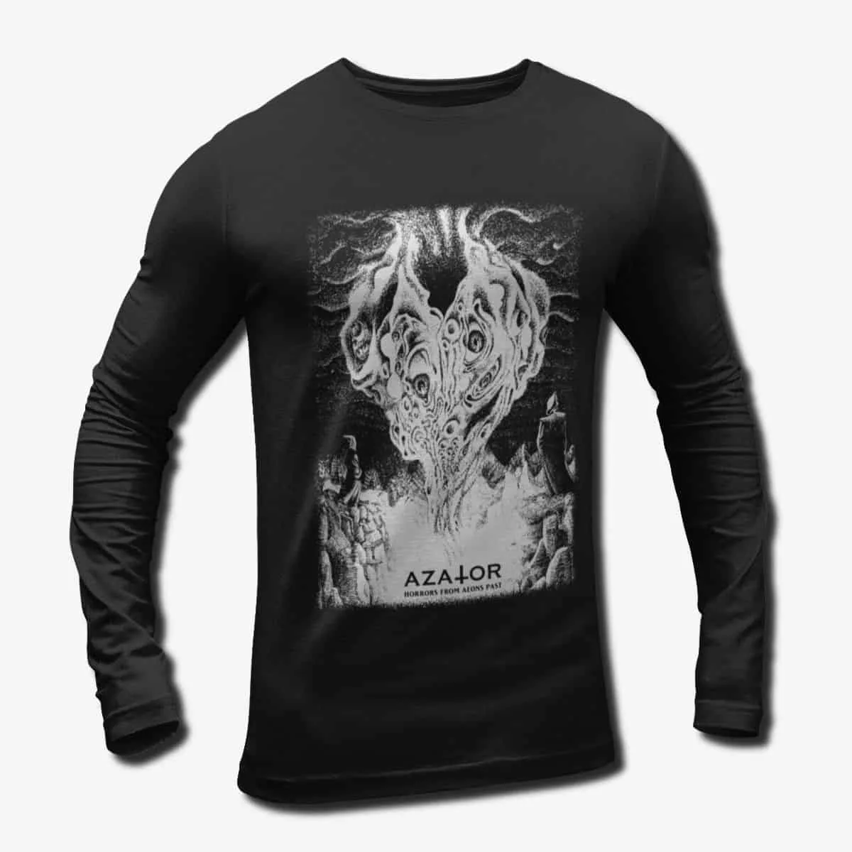 Azator Band Long Sleeve T-Shirt, Azator Horrors From Aeons Past Longsleeve Tee, Blackened Thrash Metal Merch