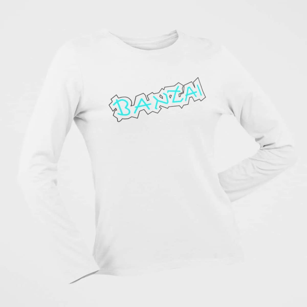 Banzai Long Sleeve T-Shirt, Banzai Logo White Long Sleeve T-Shirt, Hard Rock Merchandise