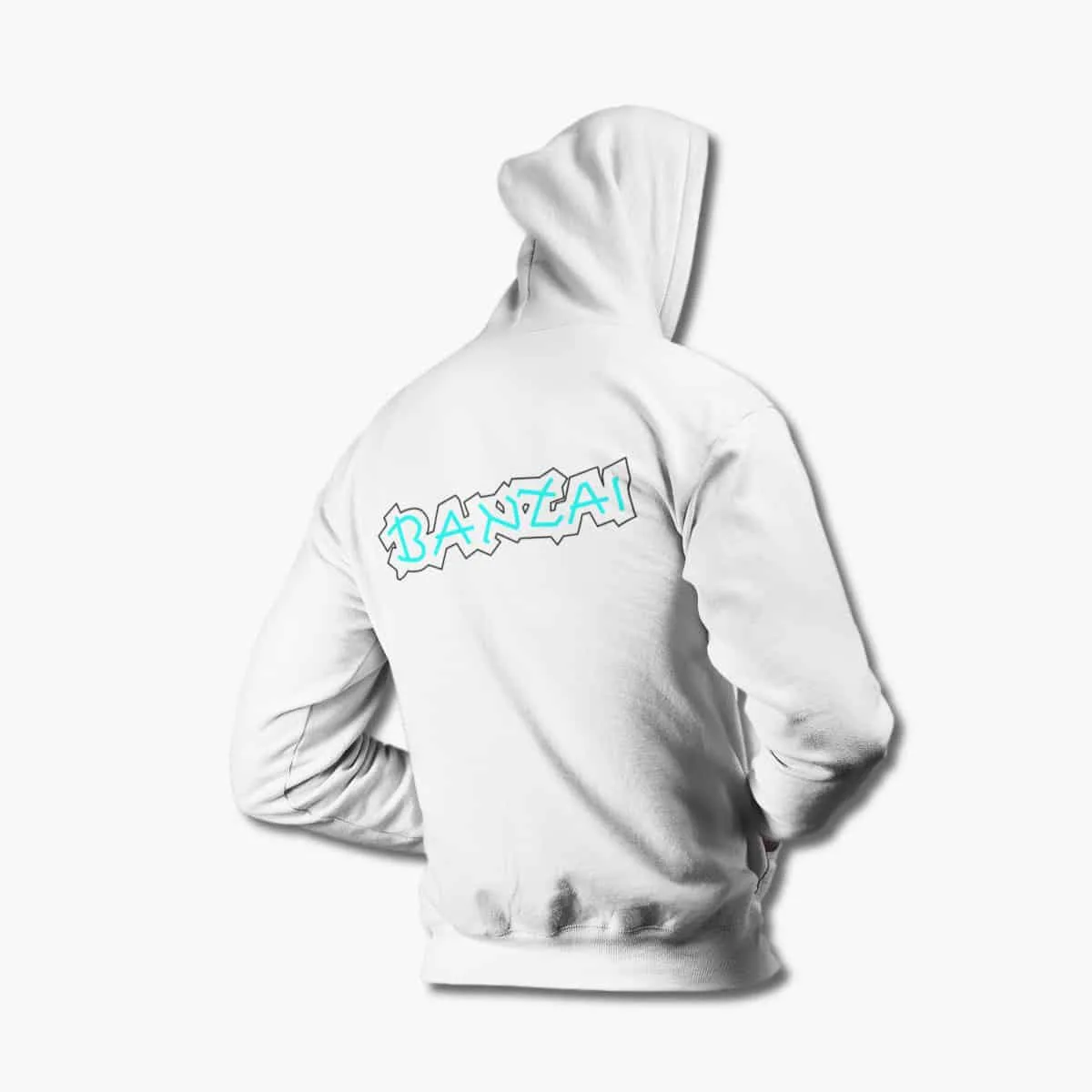 Banzai Zip Hoodie, Banzai Logo White Zipper Hoodie, Hard Rock Merchandise