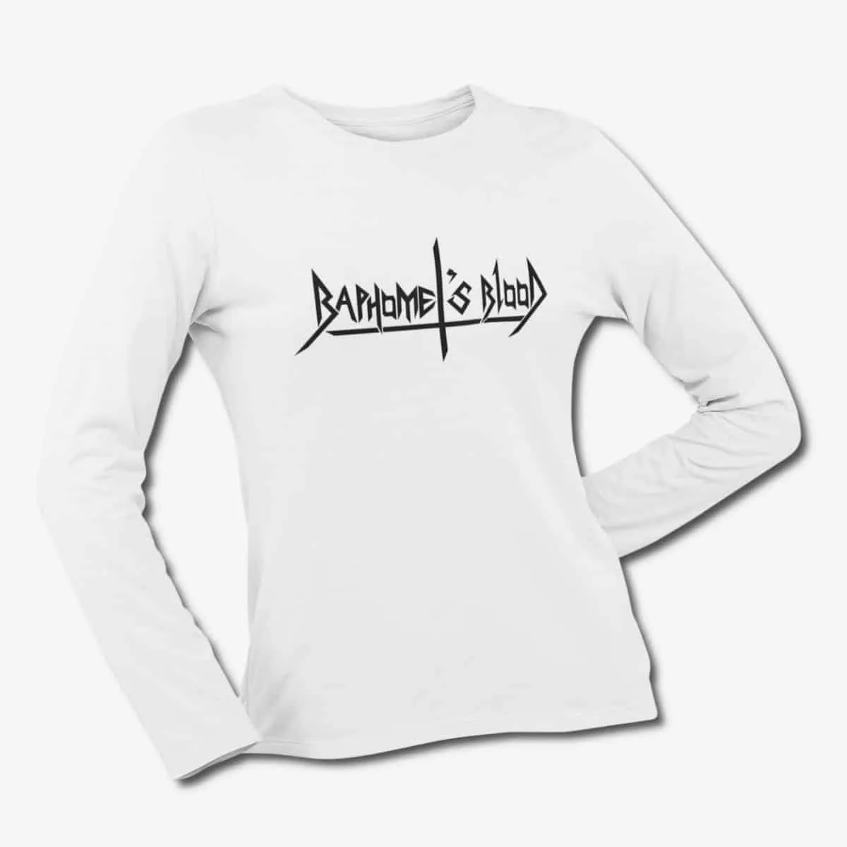 Baphomets Blood Long Sleeve T-Shirt, Baphomet's Blood Logo White Longsleeve T-Shirt, Speed Metal Merchandise