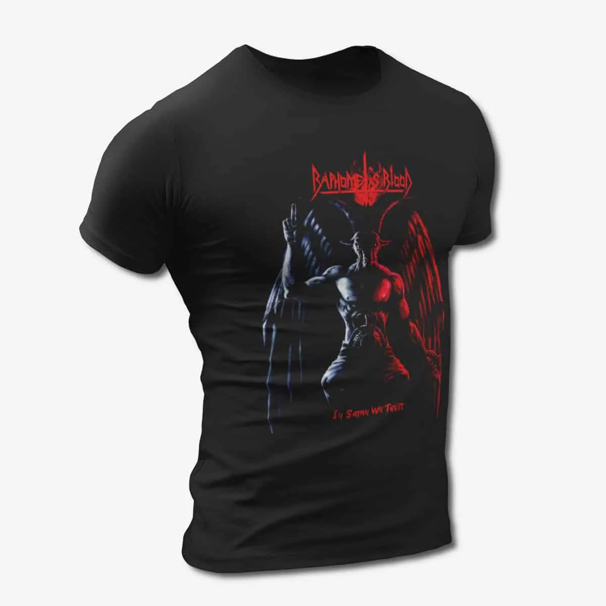 Baphomets Blood T-Shirt, Baphomet's Blood In Satan We Trust Black T-Shirt, Speed Metal Merchandise