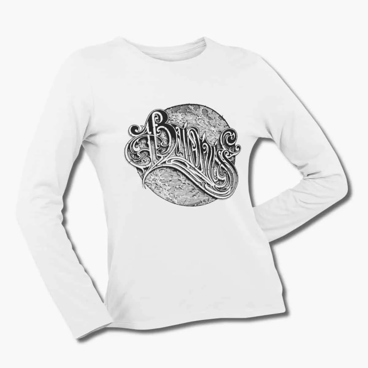 Baroness Band Long Sleeve T-Shirt, Baroness Logo White Longsleeve T-Shirt, Progressive Sludge Metal Merchandise