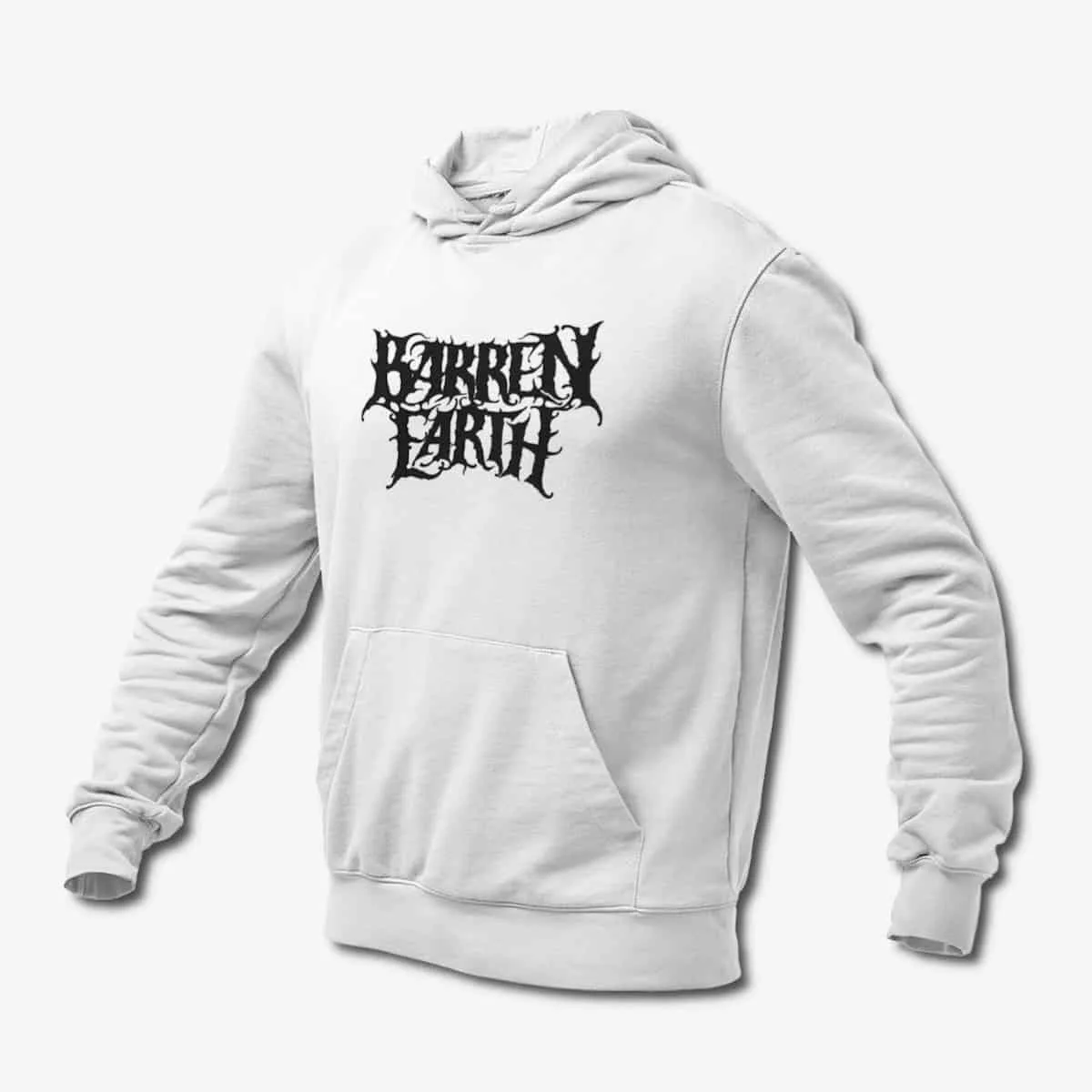 Barren Earth Hoodie, Barren Earth Logo White Hoodie, Progressive Melodic Death Metal Merchandise