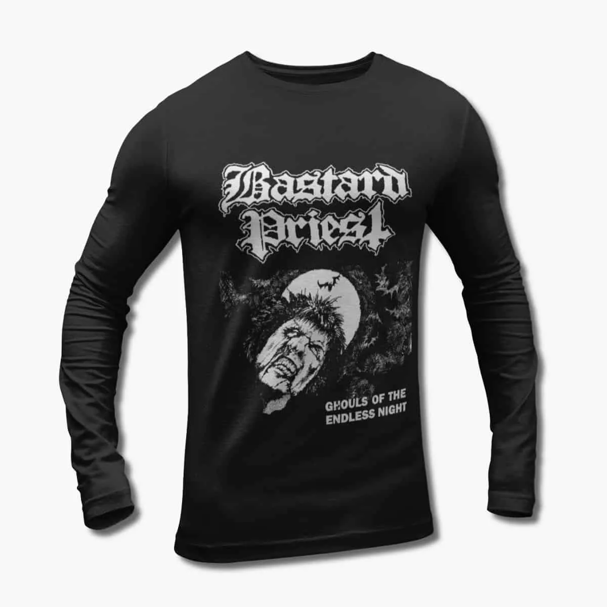 Bastard Priest Band Long Sleeve T-Shirt, Bastard Priest Ghouls Of The Endless Night Black Longsleeve T-Shirt, Death Metal Merchandise