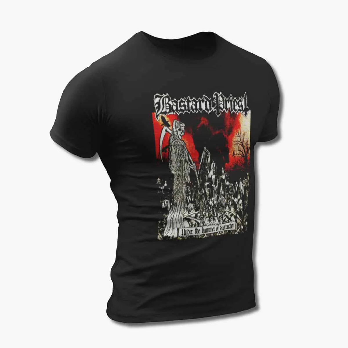 Bastard Priest Band T-Shirt, Bastard Priest Under The Hammer of Destruction Black T-Shirt, Death Metal Merchandise