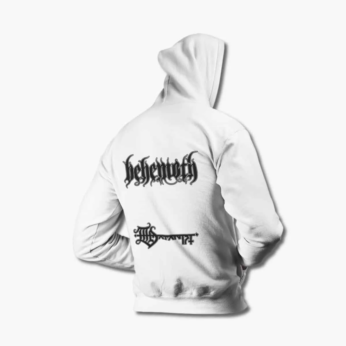 Behemoth Zip Up Hoodie, Behemoth The Satanist Artwork White Zipper Hooded Sweatshirt, Blackened Death Metal Merchandise