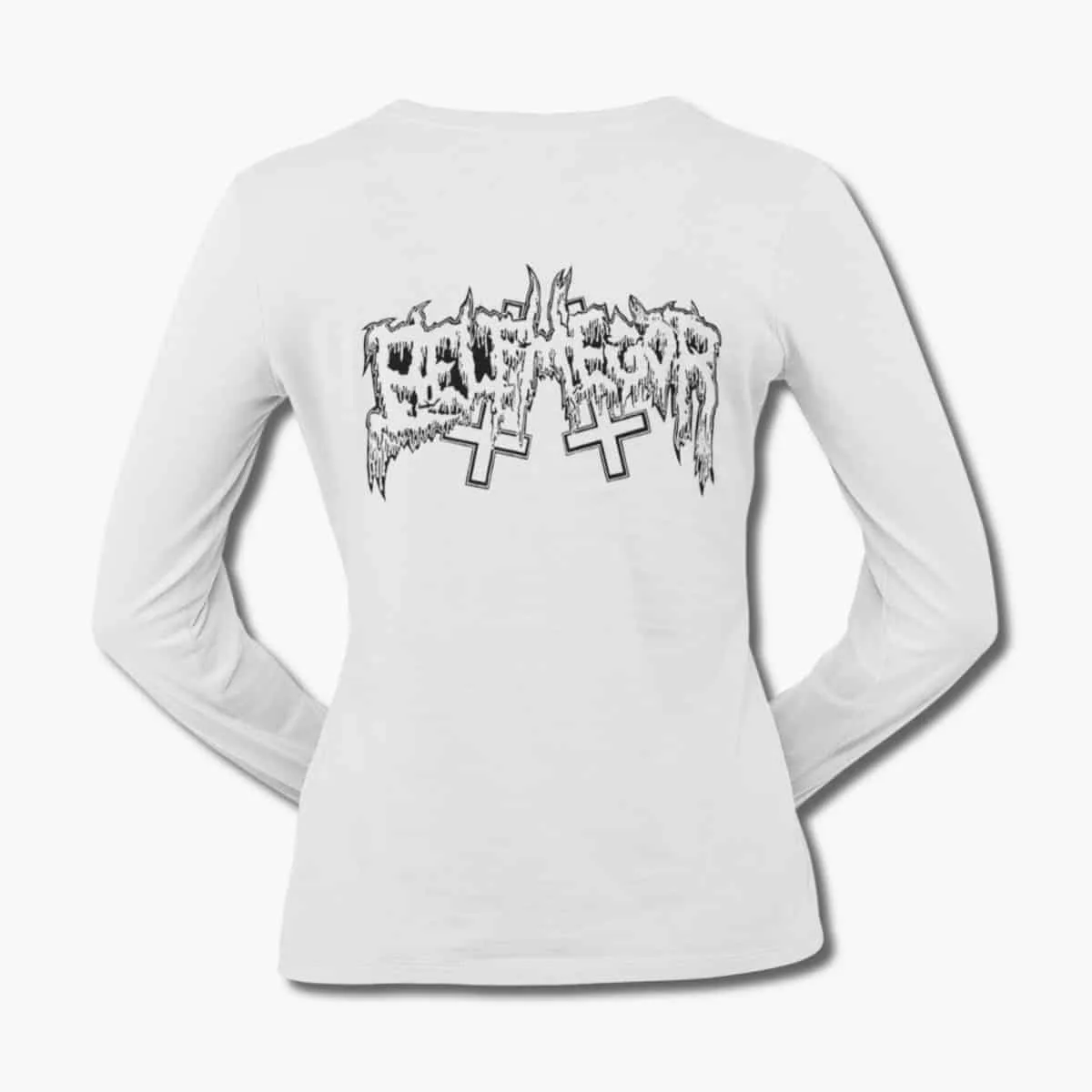 Belphegor Band Long Sleeve T-Shirt, Belphegor Logo White Longsleeve T-Shirt, Black Metal Merchandise