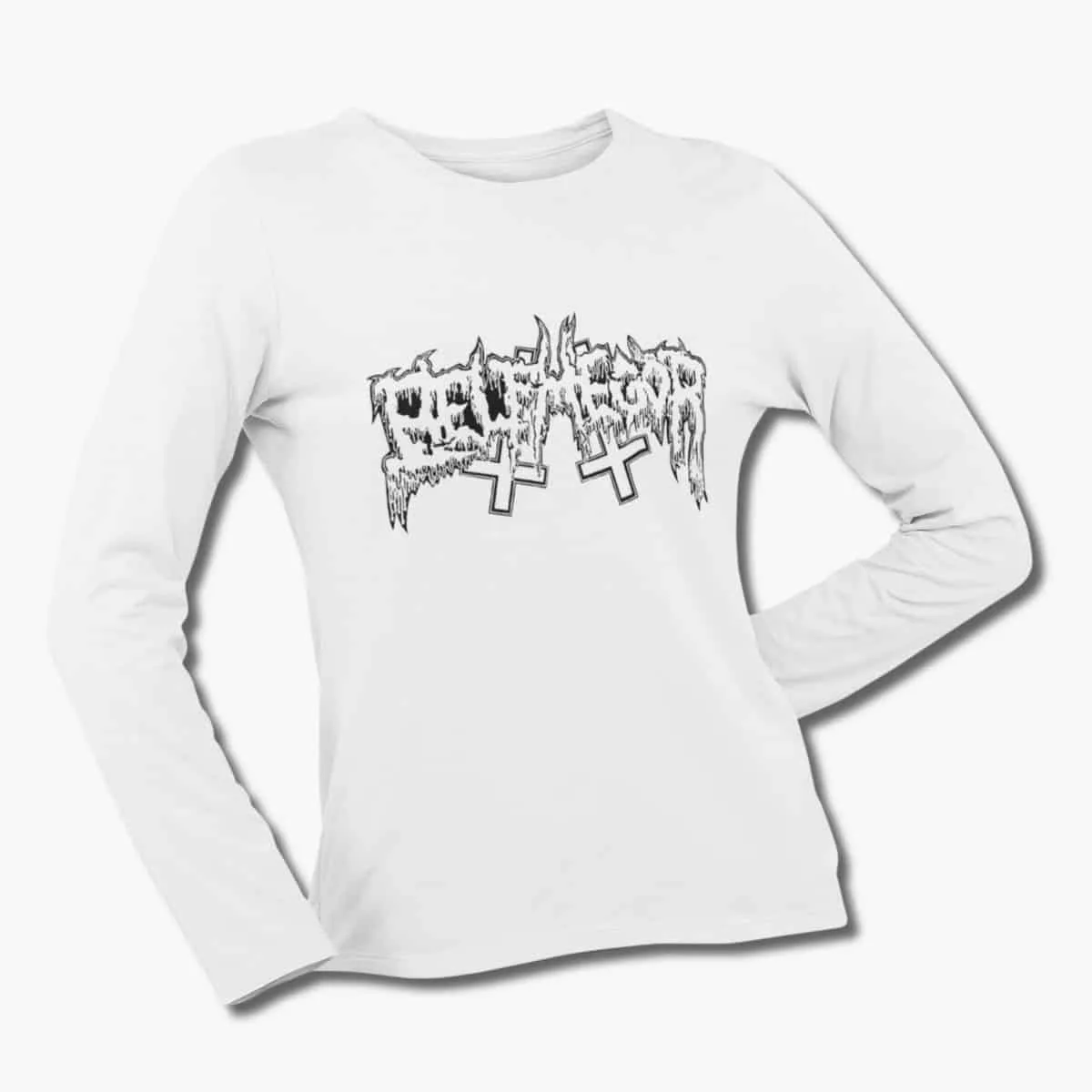 Belphegor Band Long Sleeve T-Shirt, Belphegor Logo White Longsleeve T-Shirt, Black Metal Merchandise