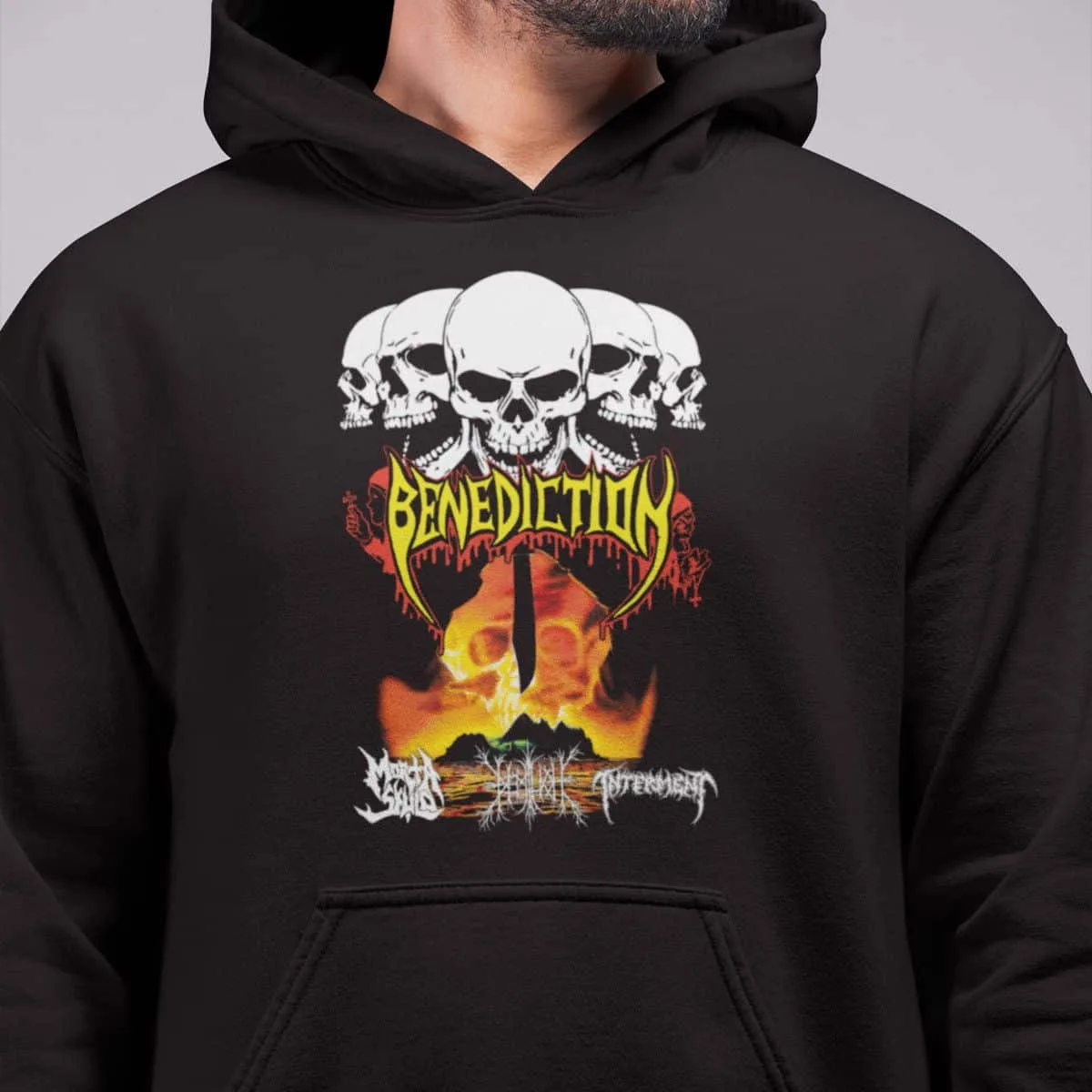 Benediction Band Hoodie, Benediction Concert Artwork Hooded Sweatshirt, Death Metal Merch