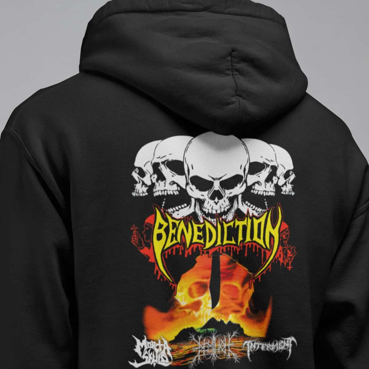 Benediction Band Hoodie, Benediction Concert Artwork Hooded Sweatshirt, Death Metal Merch
