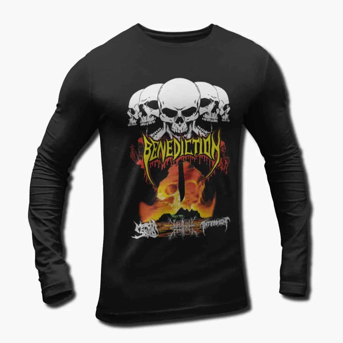 Benediction Band Long Sleeve T-Shirt, Benediction Concert Artwork Longsleeve T-Shirt, Death Metal Merch