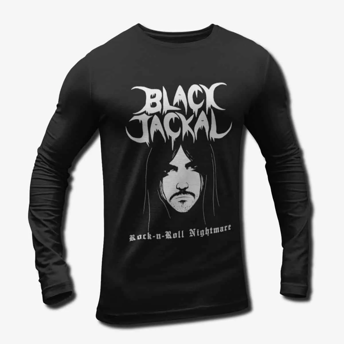 Black Jackal Band Long Sleeve T-Shirt, Black Jackal Rock N Roll Nightmare Longsleeve Tee, Black Metal, Thrash Metal, Speed Metal Merch