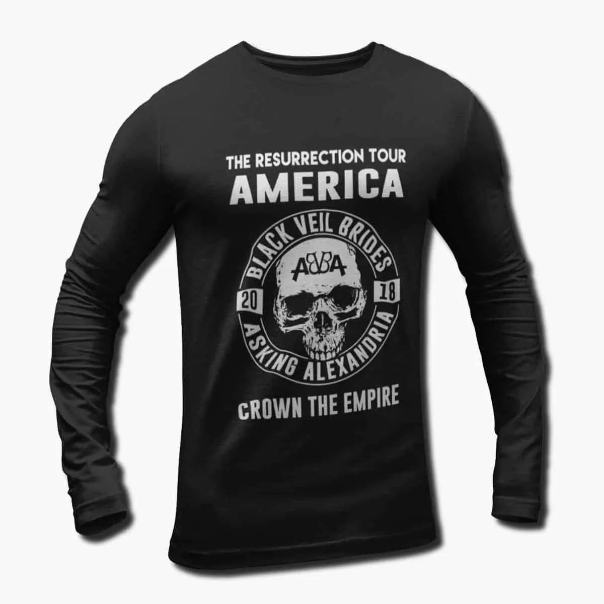 Black Veil Brides Long Sleeve T-Shirt, Black Veil Brides, Asking Alexandria & Crown The Empire Live, Baltimore Longsleeve T-Shirt, Heavy Metal, Hard Rock, Metalcore Merchandise