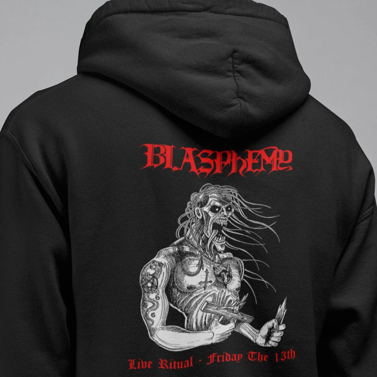 Blasphemy Band Hoodie, Blasphemy Friday the 13th Artwork Hooded Sweatshirt, Death Metal Merch