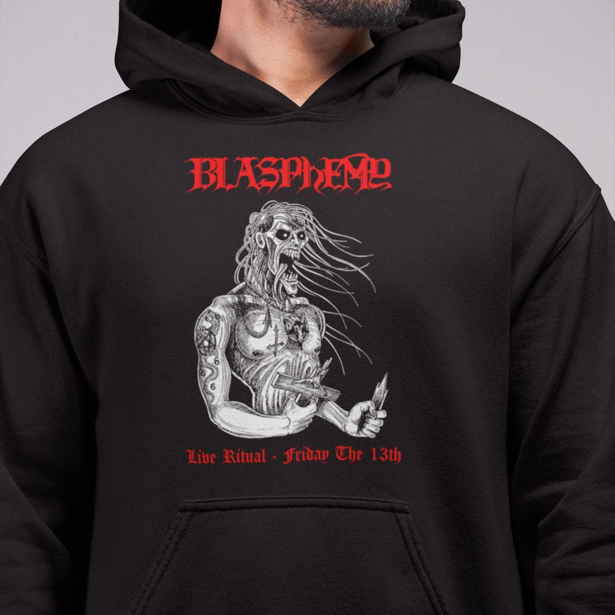 Blasphemy Band Hoodie, Blasphemy Friday the 13th Artwork Hooded Sweatshirt, Death Metal Merch