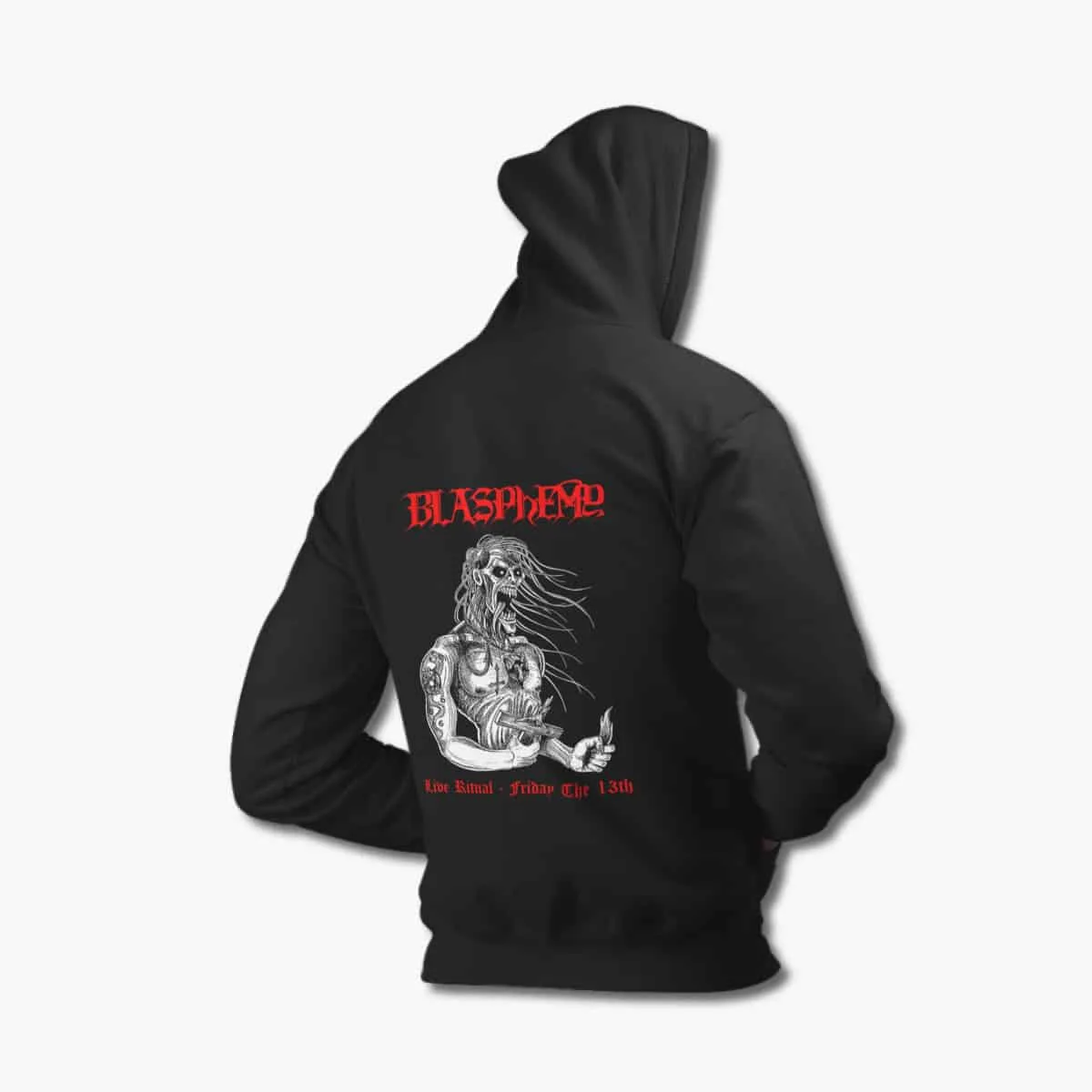 Blasphemy Zip Up Hoodie, Blasphemy Friday the 13th Black Zipper Hooded Sweatshirt, Black Metal, Death Metal Merchandise