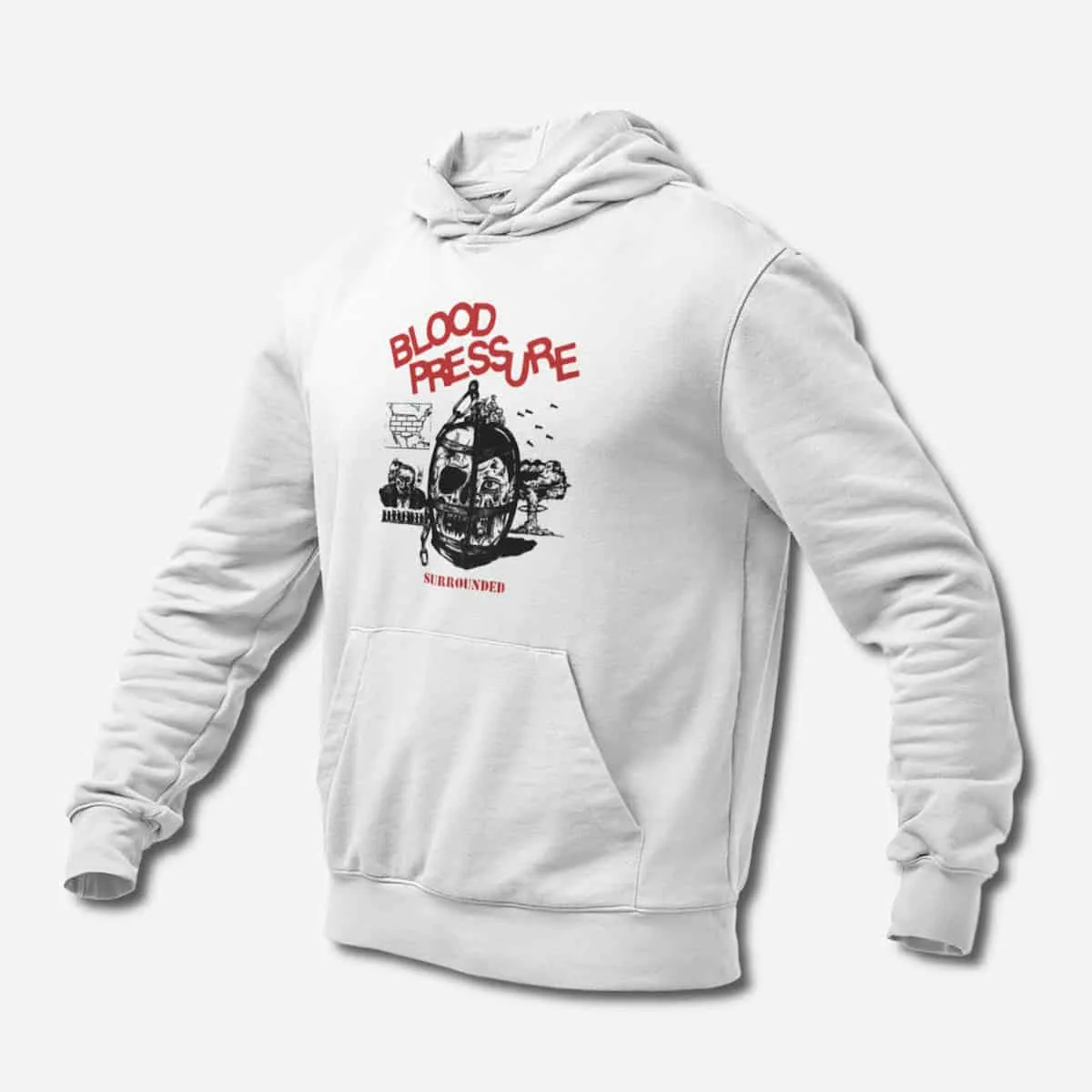 Blood Pressure Hoodie, Blood Pressure Surrounded White Hoodie, Hardcore, Punk Merchandise