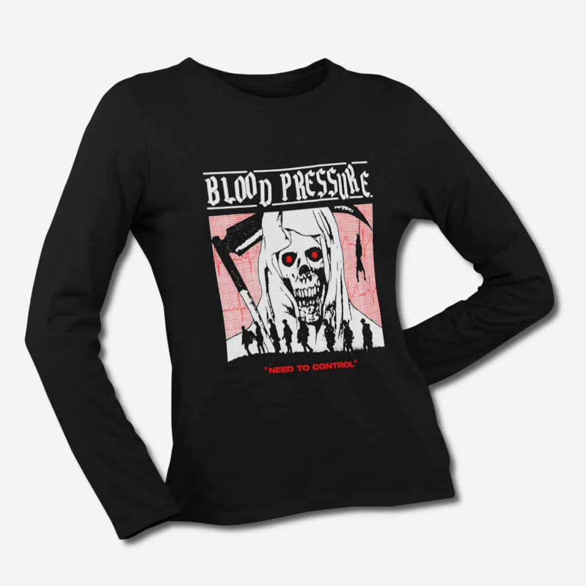 Blood Pressure Long Sleeve T-Shirt, Blood Pressure Need To Control Black Longsleeve T-Shirt, Hardcore, Punk Merchandise
