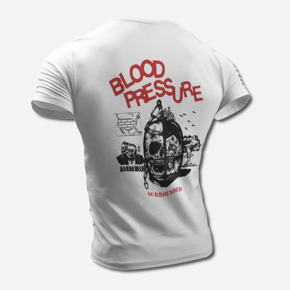 Blood Pressure T-Shirt, Blood Pressure Surrounded White T-Shirt, Hardcore, Punk Merchandise