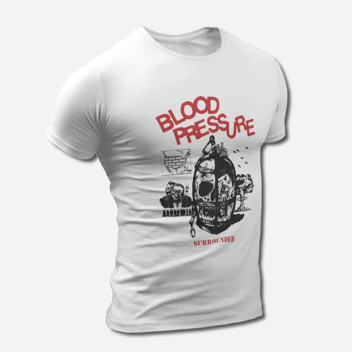 Blood Pressure T-Shirt, Blood Pressure Surrounded White T-Shirt, Hardcore, Punk Merchandise