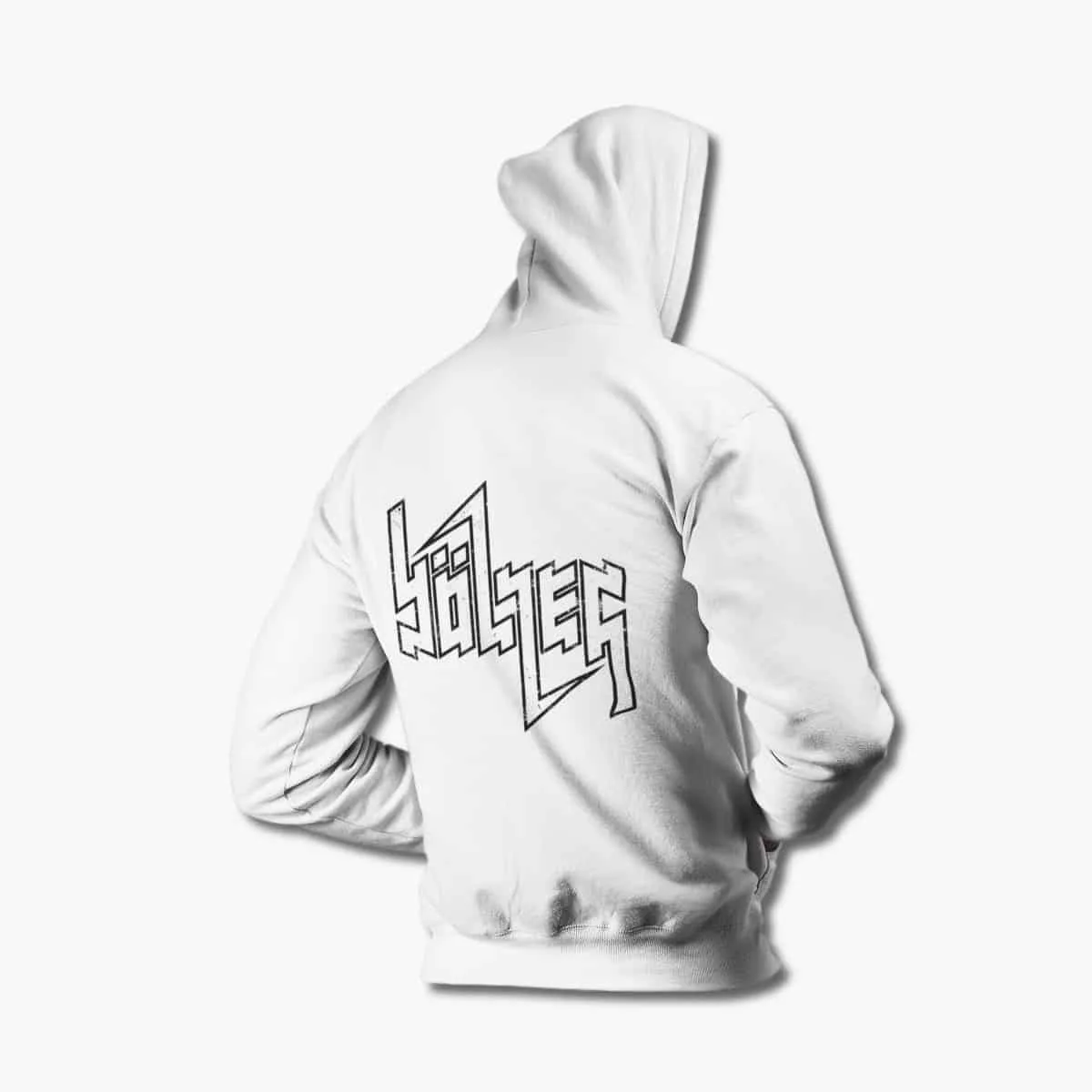 Bolzer Zip Up Hoodie, Bölzer Logo Zipper White Hooded Sweatshirt, Black Metal, Death Metal Merchandise