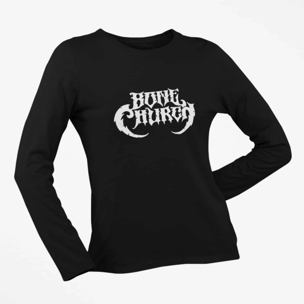 Bone Church Long Sleeve T-Shirt, Bone Church Logo Black Long Sleeve T-Shirt, Stoner Metal Merchandise