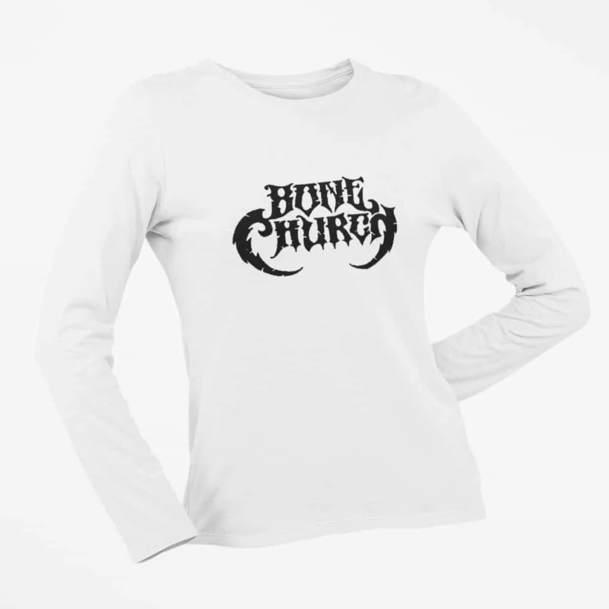 Bone Church Long Sleeve T-Shirt, Bone Church Logo White Long Sleeve T-Shirt, Stoner Metal Merchandise
