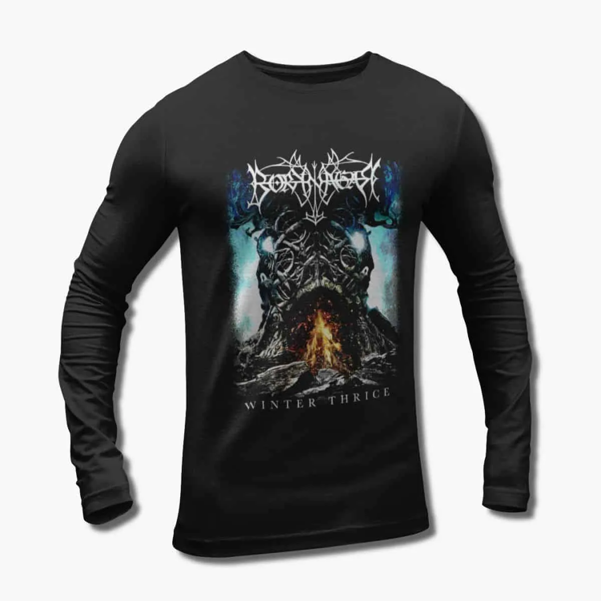Borknagar Band Long Sleeve T-Shirt, Borknagar Winter Thrice Artwork Black Longsleeve T-Shirt, Folk Metal, Black Metal Merchandise