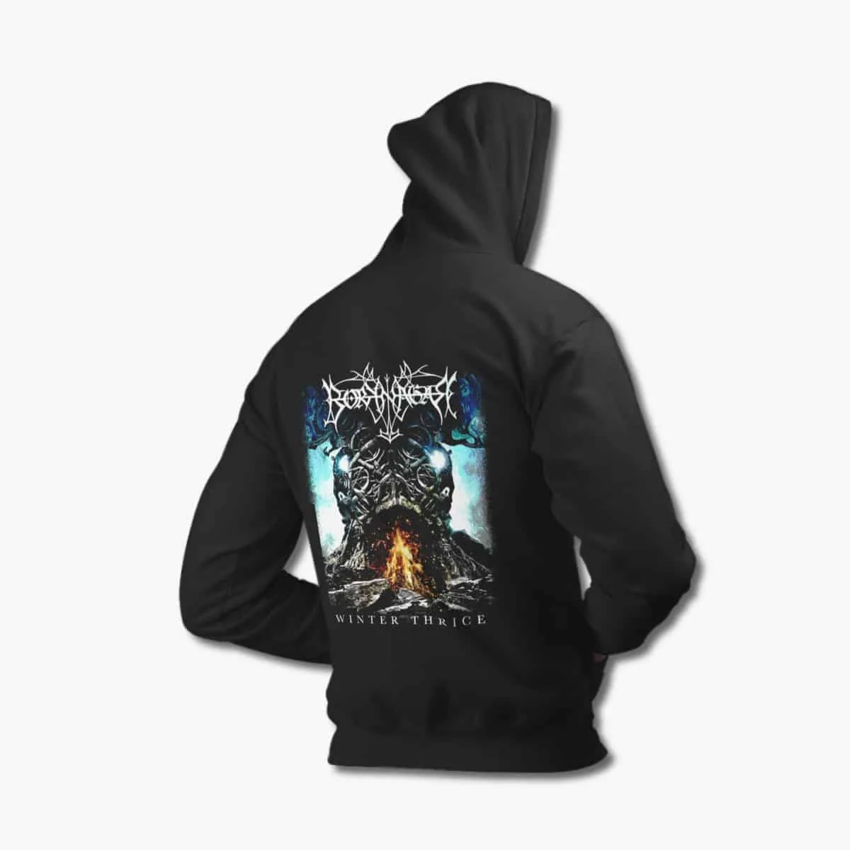Borknagar Zip Up Hoodie, Borknagar Winter Thrice Artwork Black Zipper Hooded Sweatshirt, Folk Metal, Black Metal Merchandise