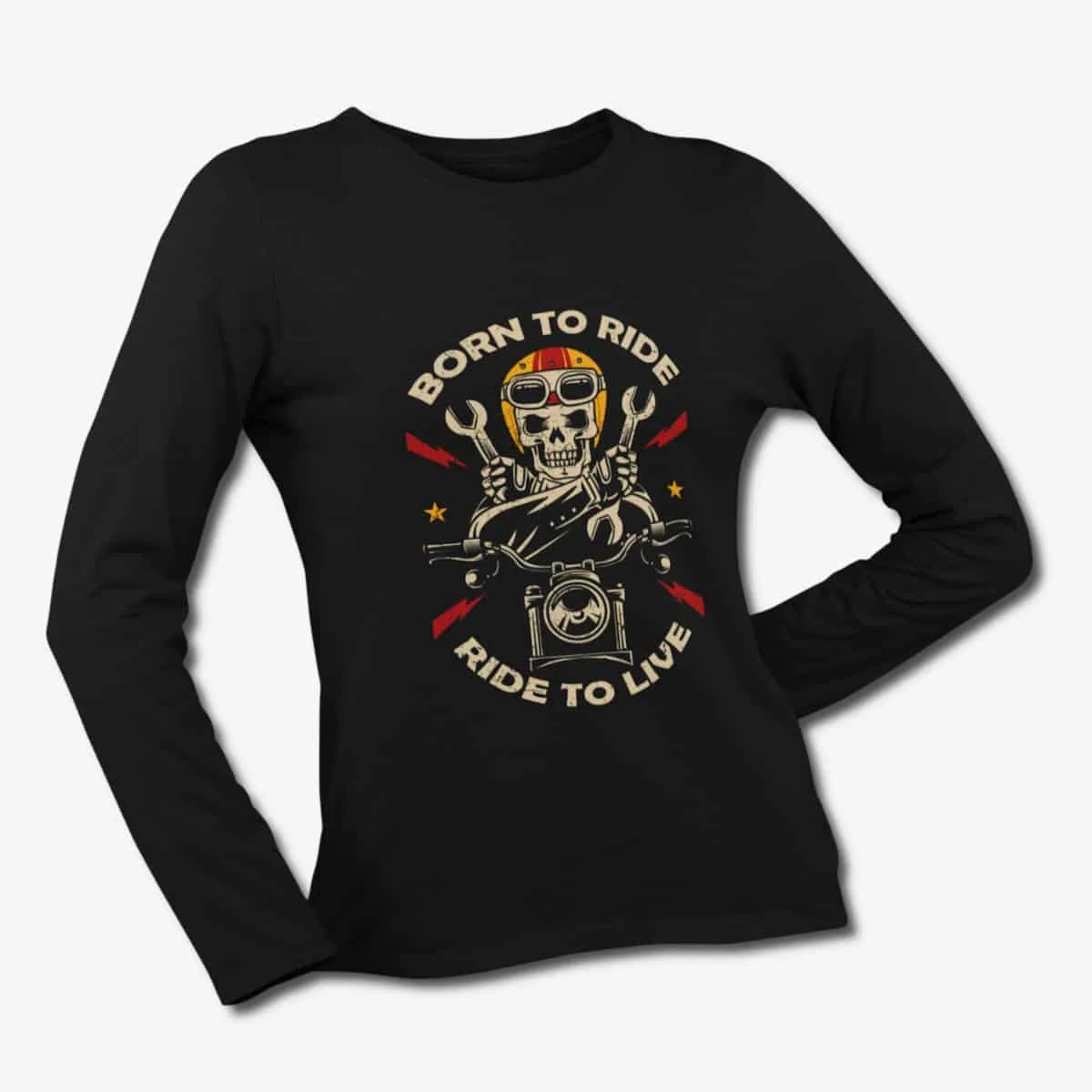 Born To Ride Long Sleeve T-Shirt, Ride To Live Black Longsleeve T-Shirt