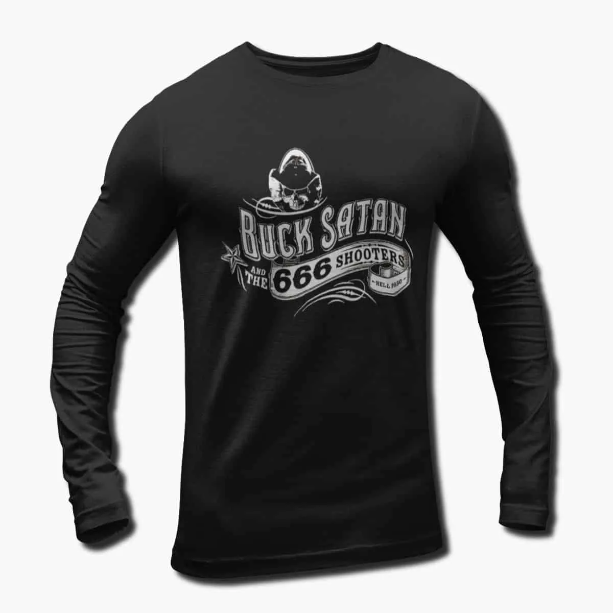 Buck Satan And The 666 Shooters Long Sleeve T-Shirt, Buck Satan And The 666 Shooters Bikers Welcome Ladies Drink Free Longsleeve T-Shirt, Rock Merch