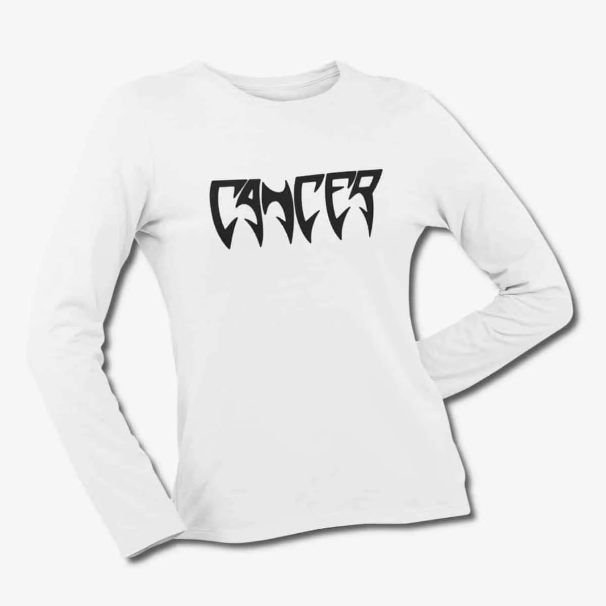 Cancer Long Sleeve T-Shirt, Cancer Band Logo White Longsleeve T-Shirt, Death Metal Merchandise