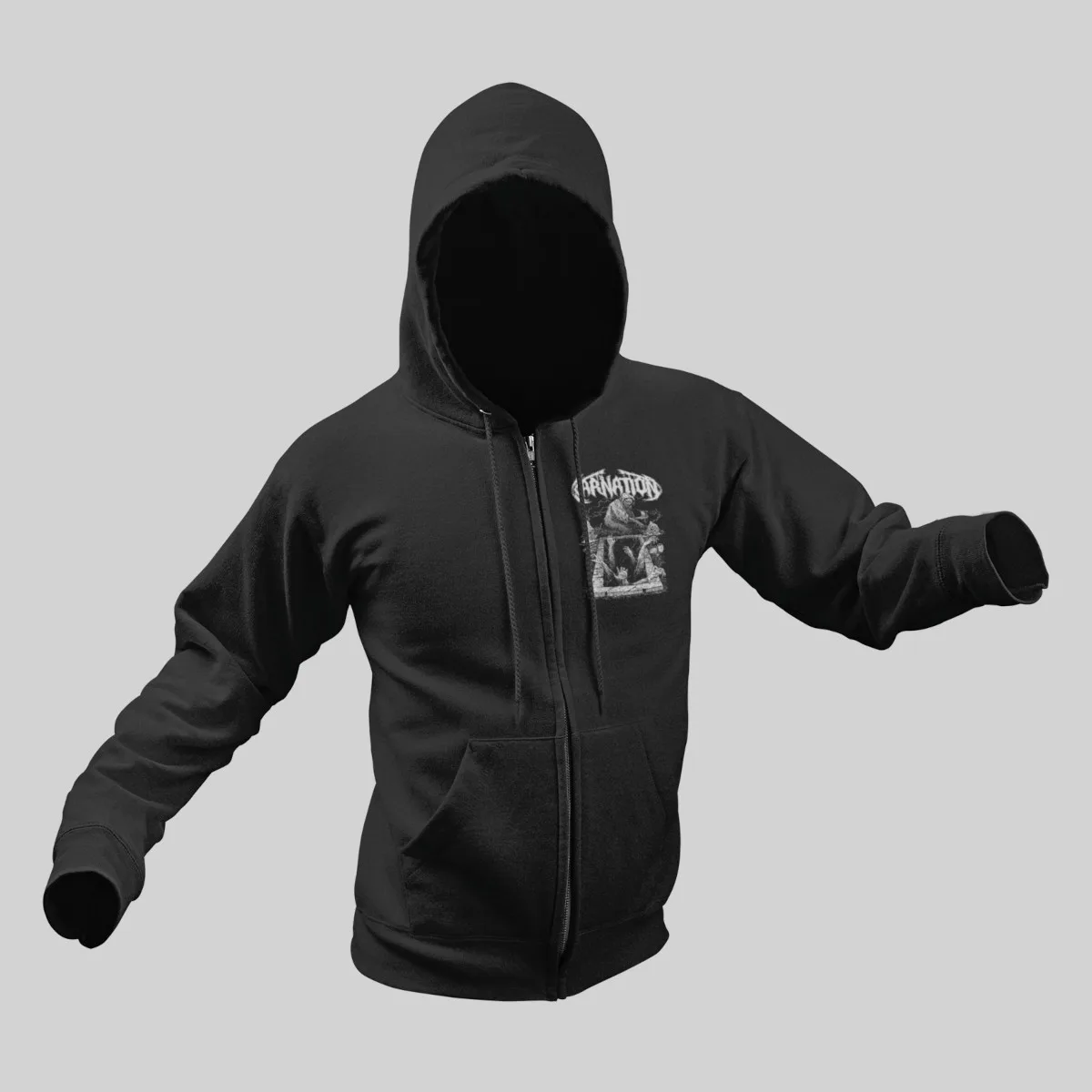 Carnation Zip Hoodie, Carnation Necromancer Black Zip Sweatshirt