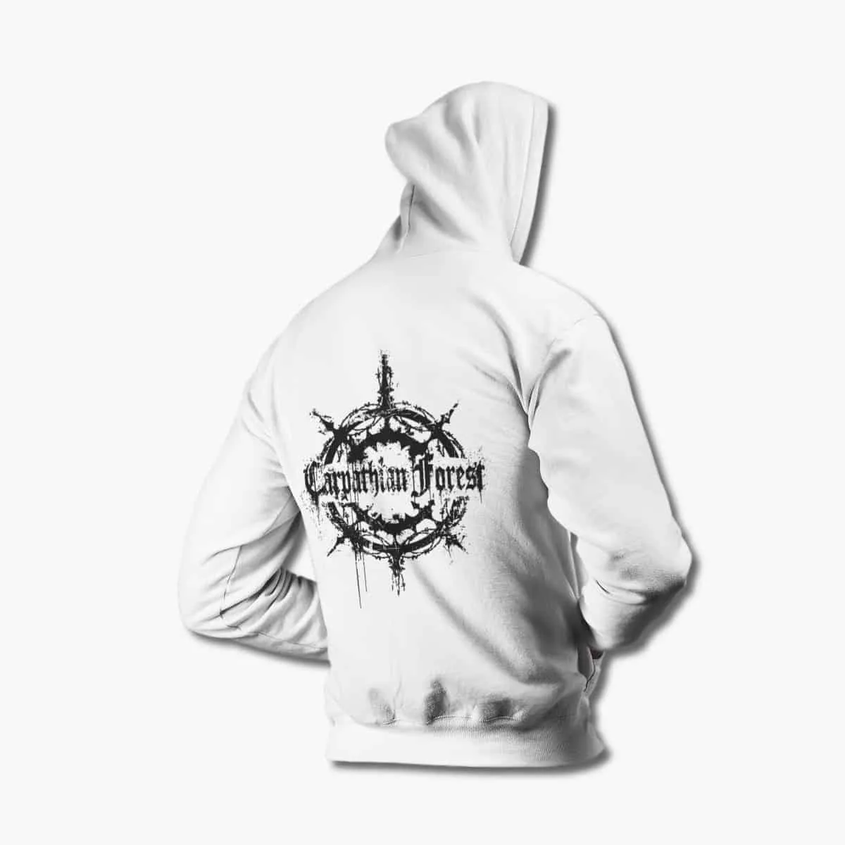 Carpathian Forest Hoodie, Carpathian Forest Logo White Hoodie, Black Metal Merchandise