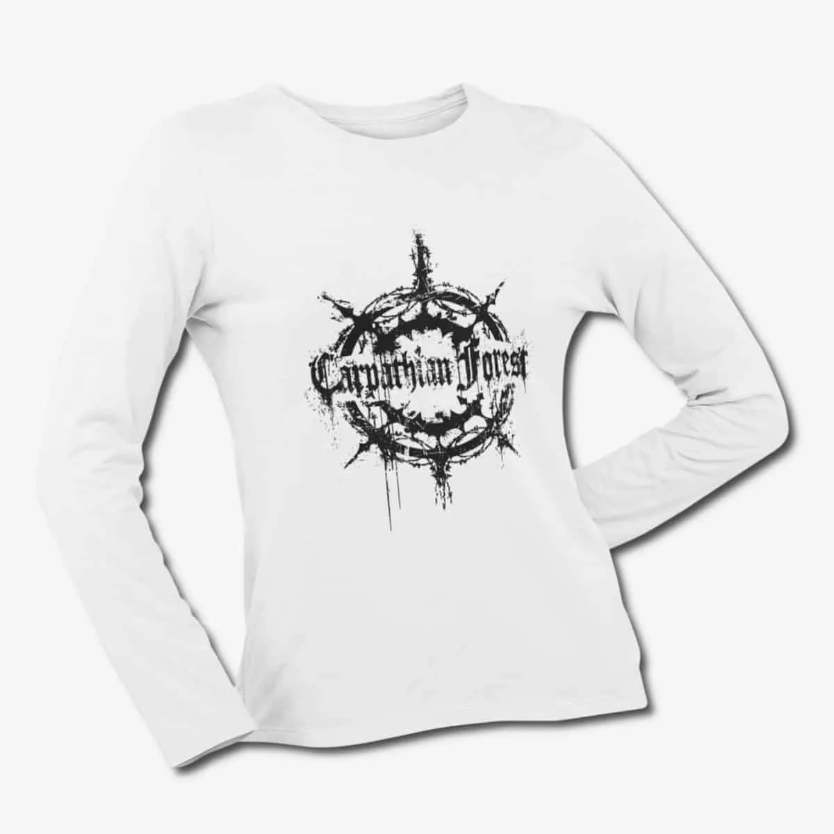 Carpathian Forest Long Sleeve T-Shirt, Carpathian Forest Logo White Longsleeve T-Shirt, Black Metal Merchandise