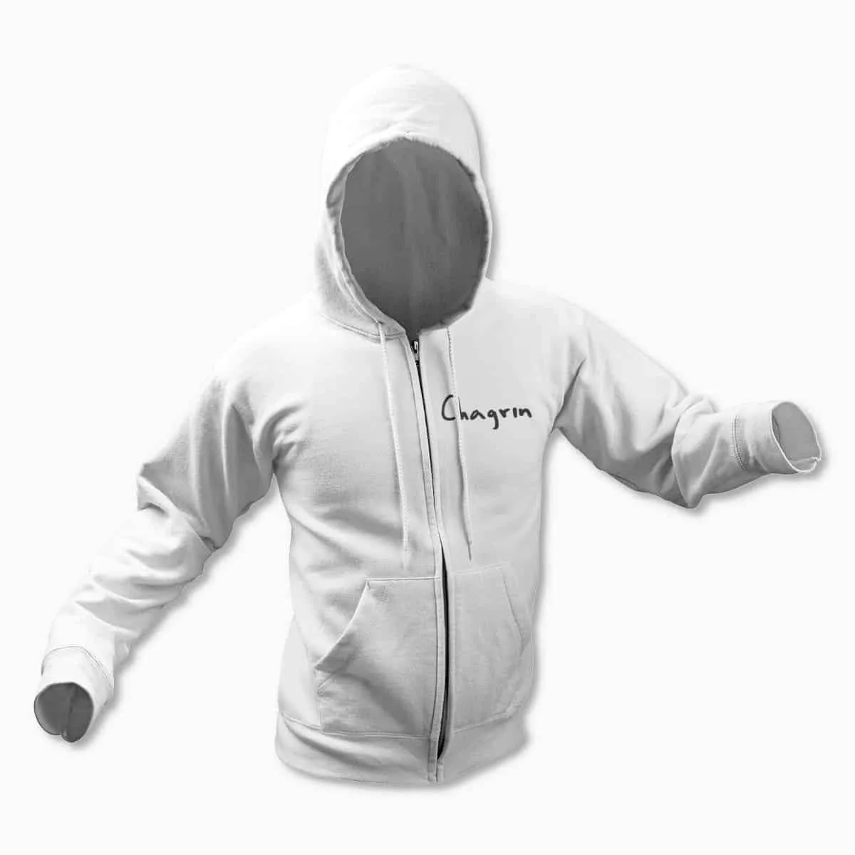Chagrin Band Logo White Zip Up Hoodie, Black Metal Merchandise