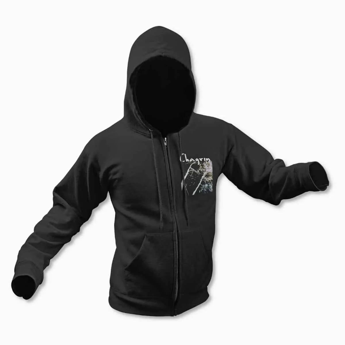 Chagrin Cold Emptiness Black Zip Up Hoodie, Black Metal Merchandise