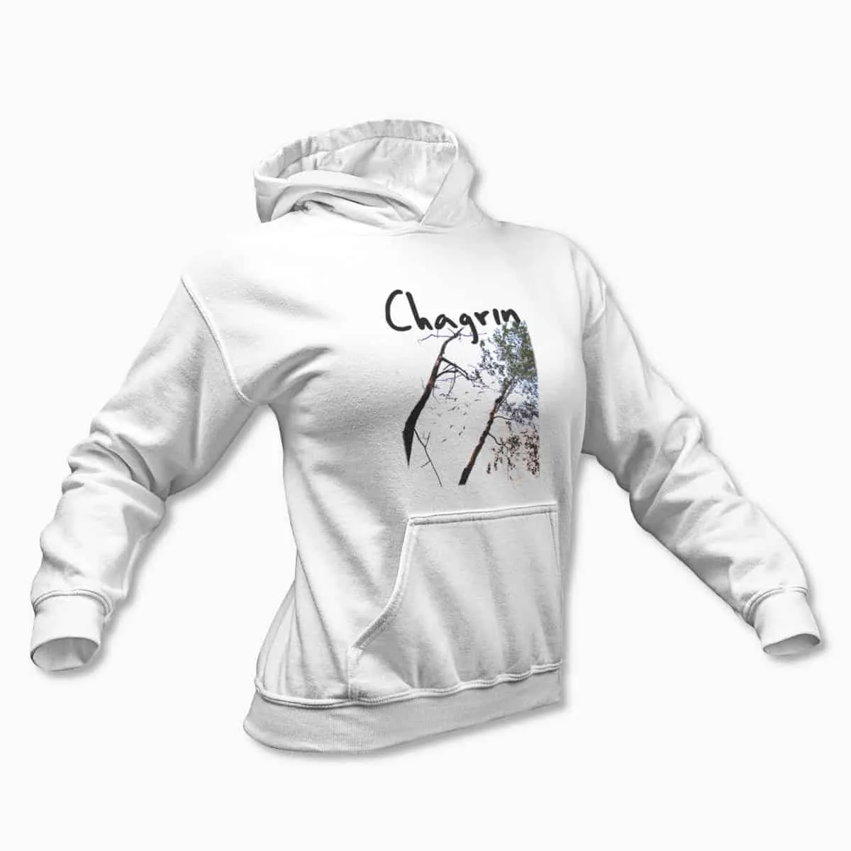 Chagrin Cold Emptiness White Hoodie, Black Metal Merchandise