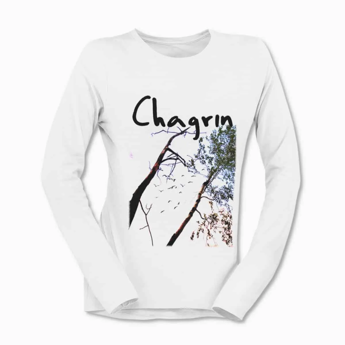 Chagrin Cold Emptiness White Long Sleeve T-Shirt, Black Metal Merchandise