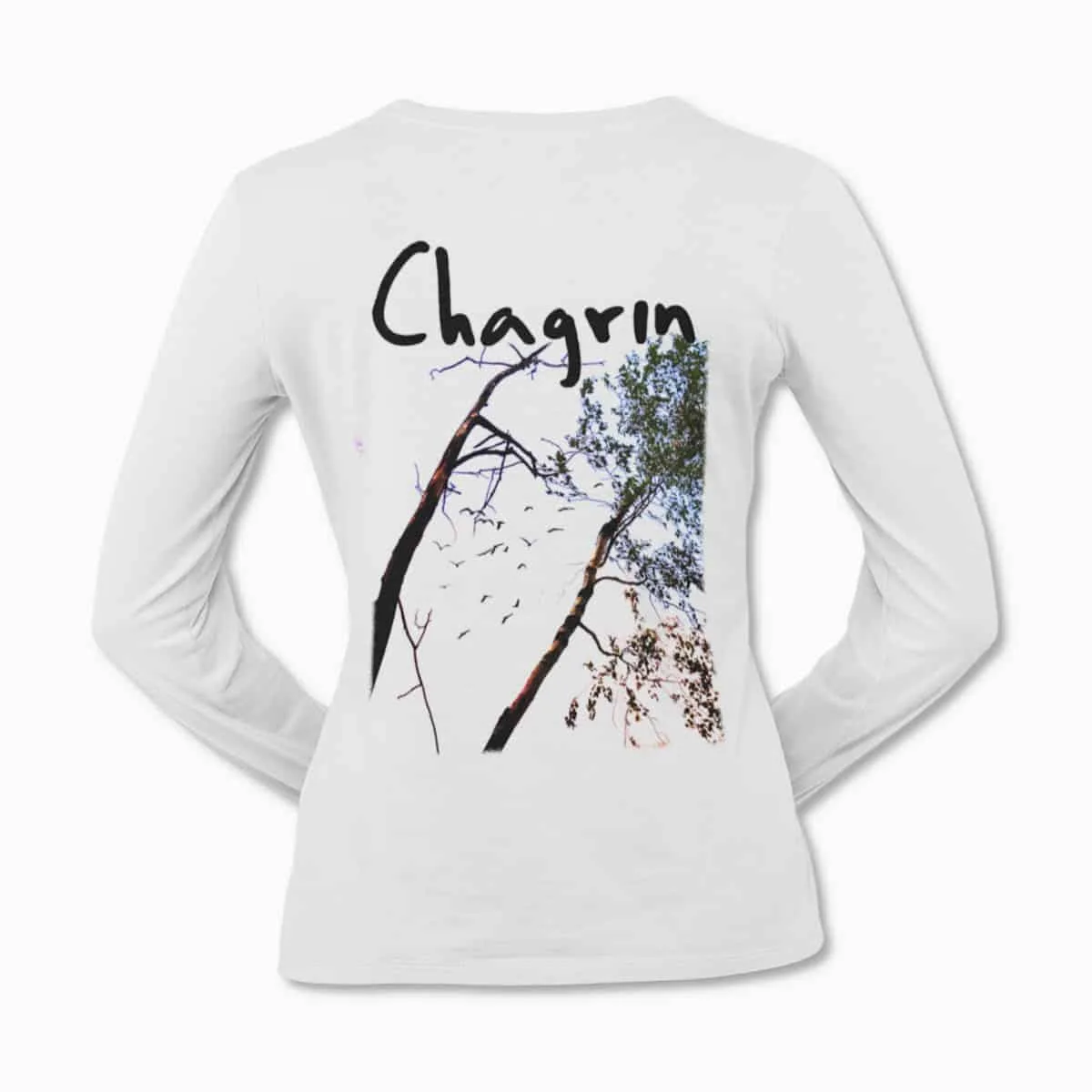 Chagrin Cold Emptiness White Long Sleeve T-Shirt, Black Metal Merchandise