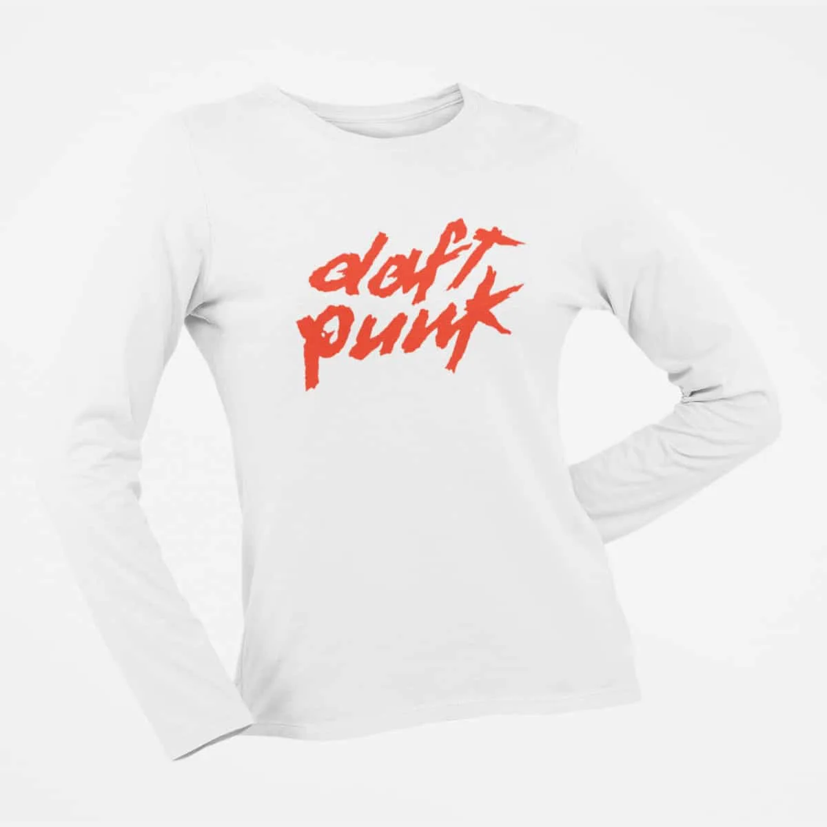 Daft Punk Long Sleeve T-Shirt, Daft Punk Logo White Longsleeve T-Shirt, Electronic Rock Merchandise