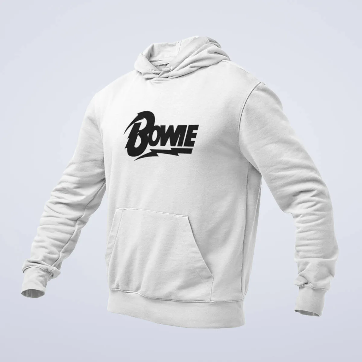 David Bowie Hoodie, David Bowie Logo White Hoodie, Electronic Rock Merchandise