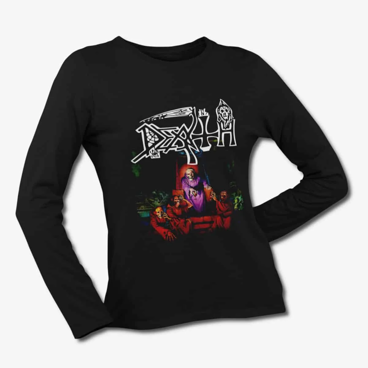 Death Long Sleeve T-Shirt, Death Scream Bloody Gore Black Longsleeve T-Shirt, Progressive Death Metal Merchandise