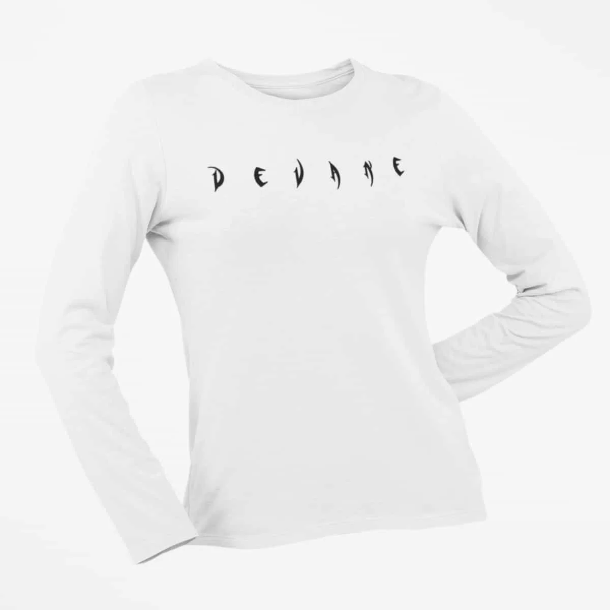 Devane Long Sleeve T-Shirt, Devane Logo White Long Sleeve T-Shirt, Hard Rock Merchandise
