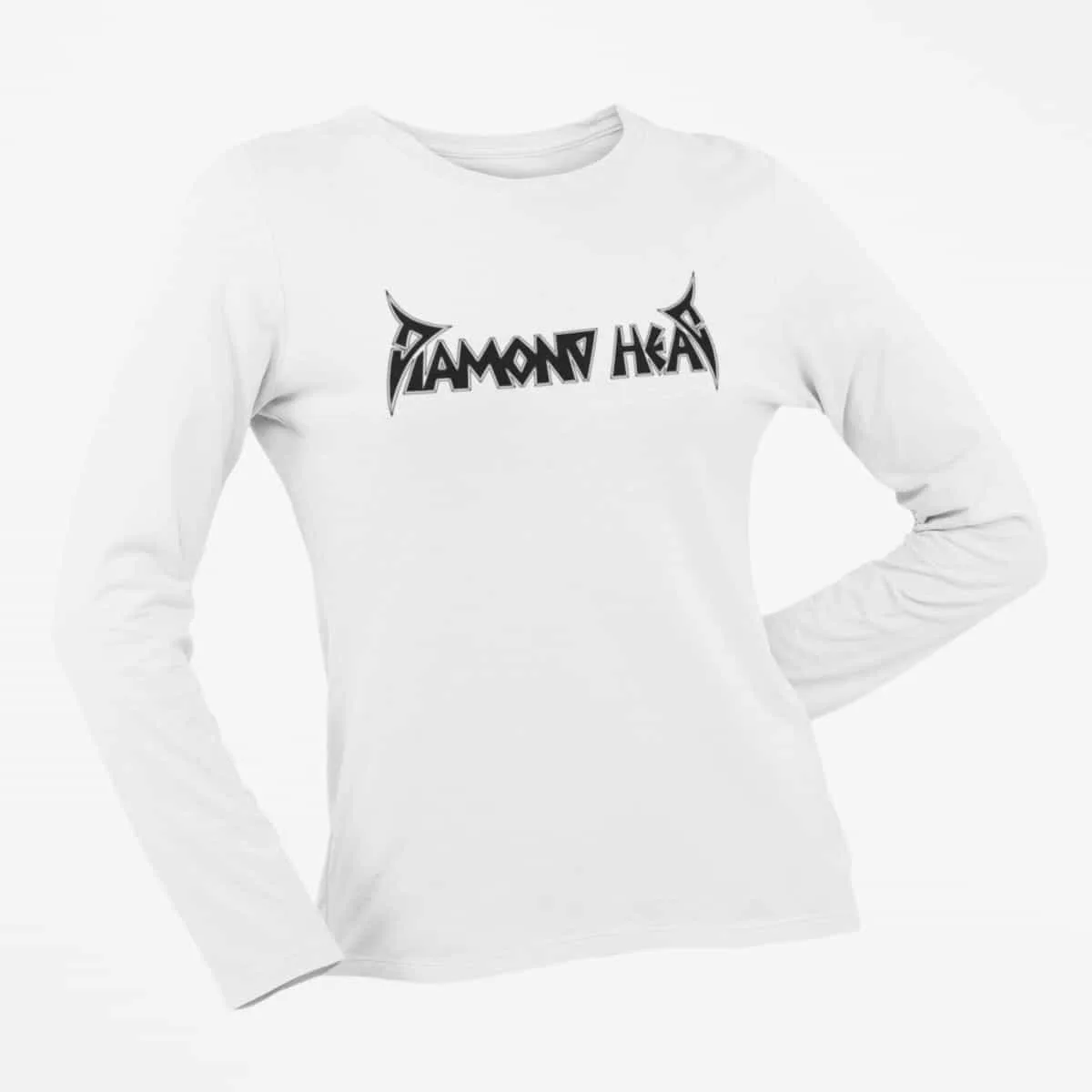 Diamond Head Long Sleeve T-Shirt, Diamond Head Logo White Long Sleeve T-Shirt, Hard Rock Merchandise