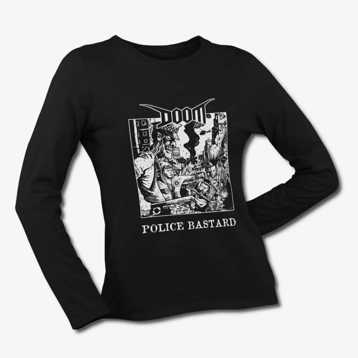 Doom Long Sleeve T-Shirt, Doom Police Bastard Black Longsleeve T-Shirt, Grindcore Merchandise