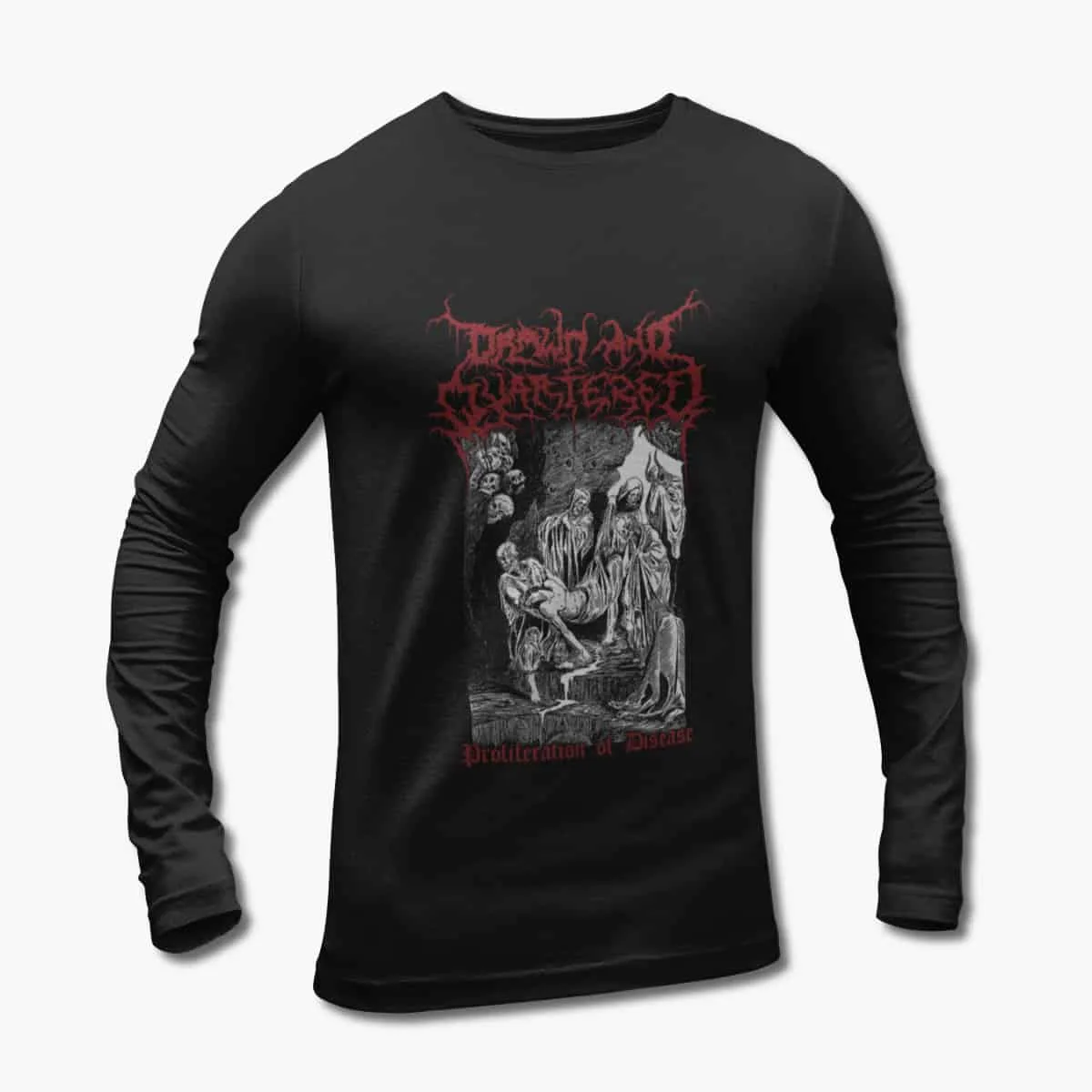 Drawn and Quartered Long Sleeve T-Shirt, Drawn and Quartered Proliferation of Disease Black Longsleeve T-Shirt, Death Metal Merchandise