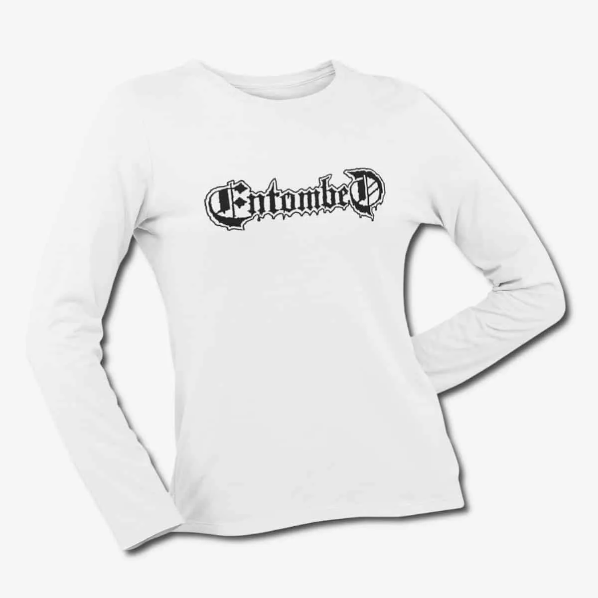 Entombed Long Sleeve T-Shirt, Entombed Band Logo White Longsleeve T-Shirt, Death Metal Merchandise