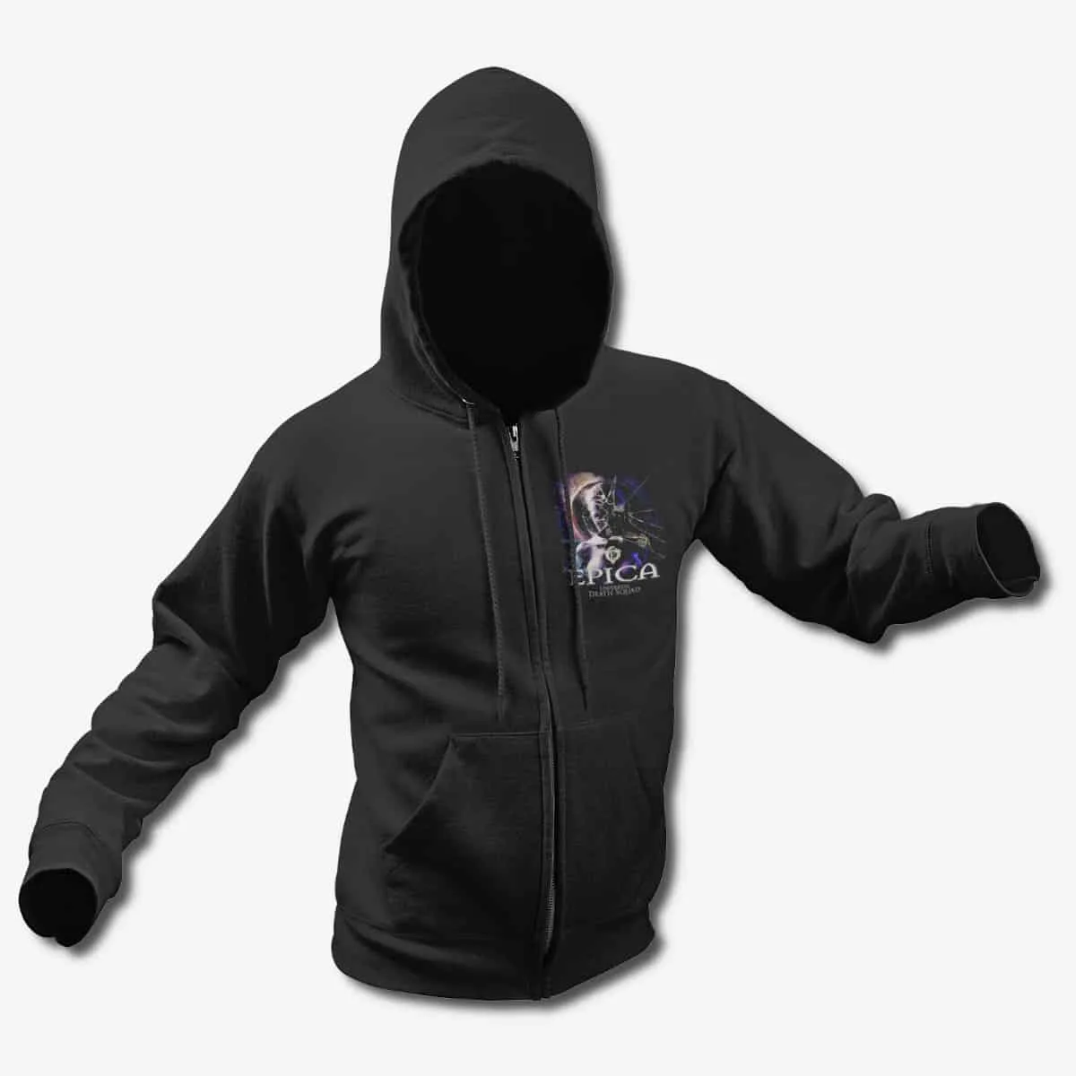 Epica Zip Up Hoodie, Epica Universal Death Squad Black Zip Hoodie, Symphonic Metal Merchandise